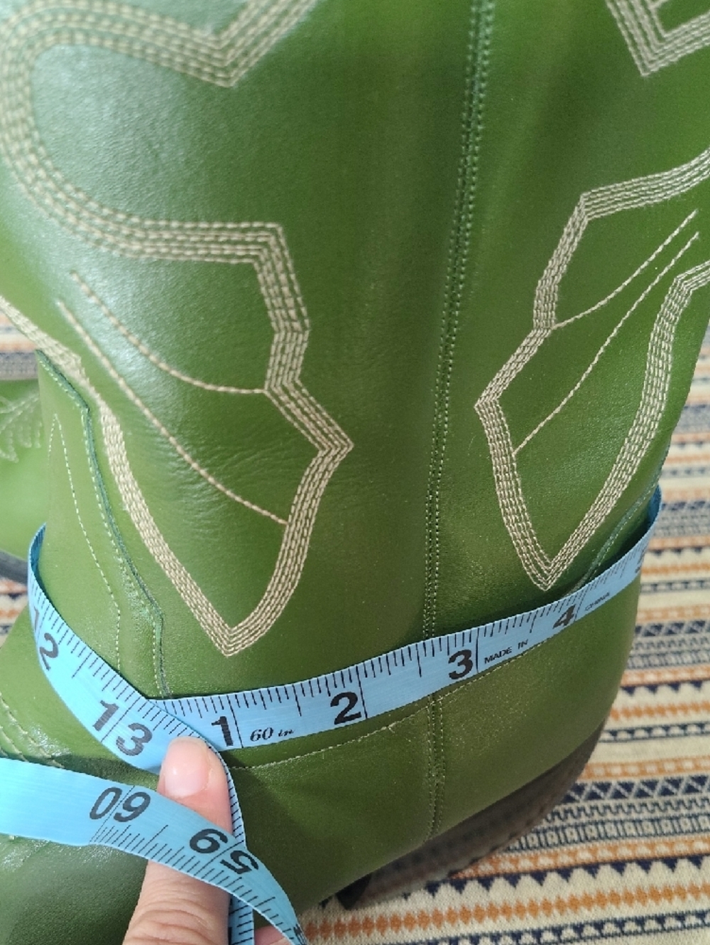 Y2K Newport News Olive Green Western Cowboy Boots Contrast Stitch Mid Calf 7.5 - Picture 11 of 11